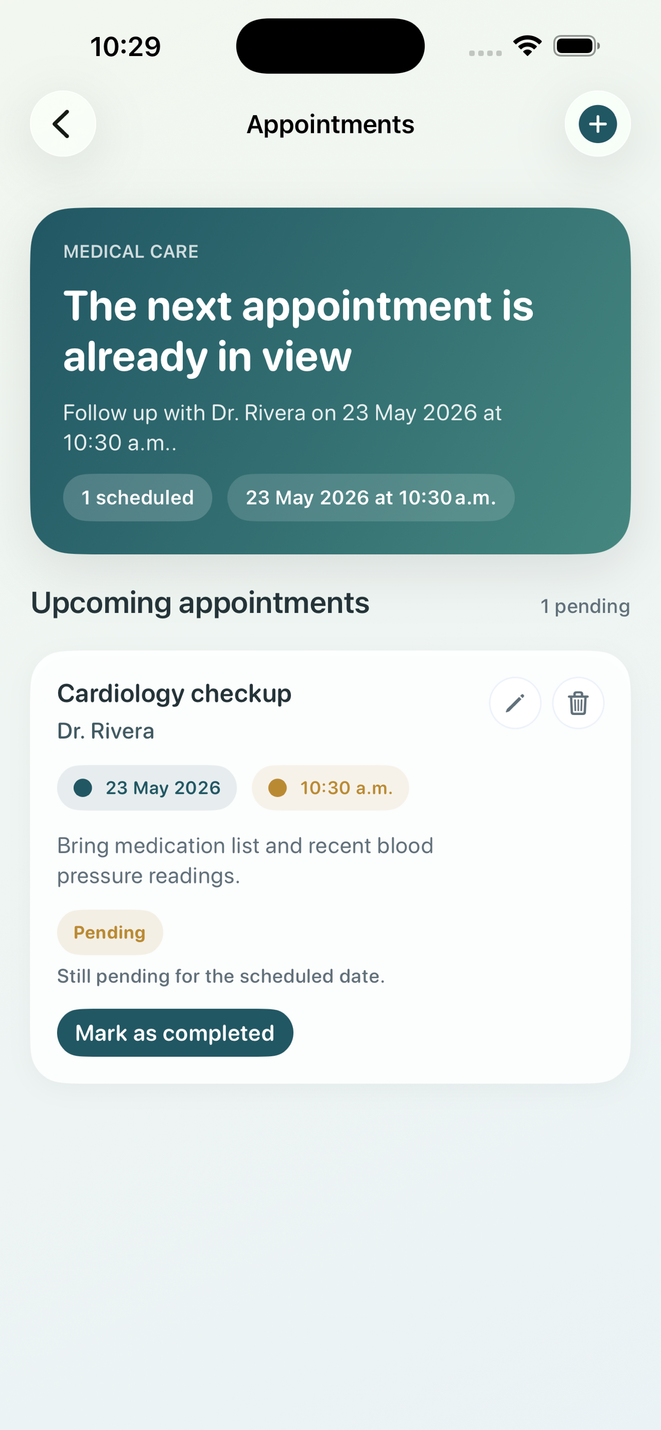 KinRelay appointments screen