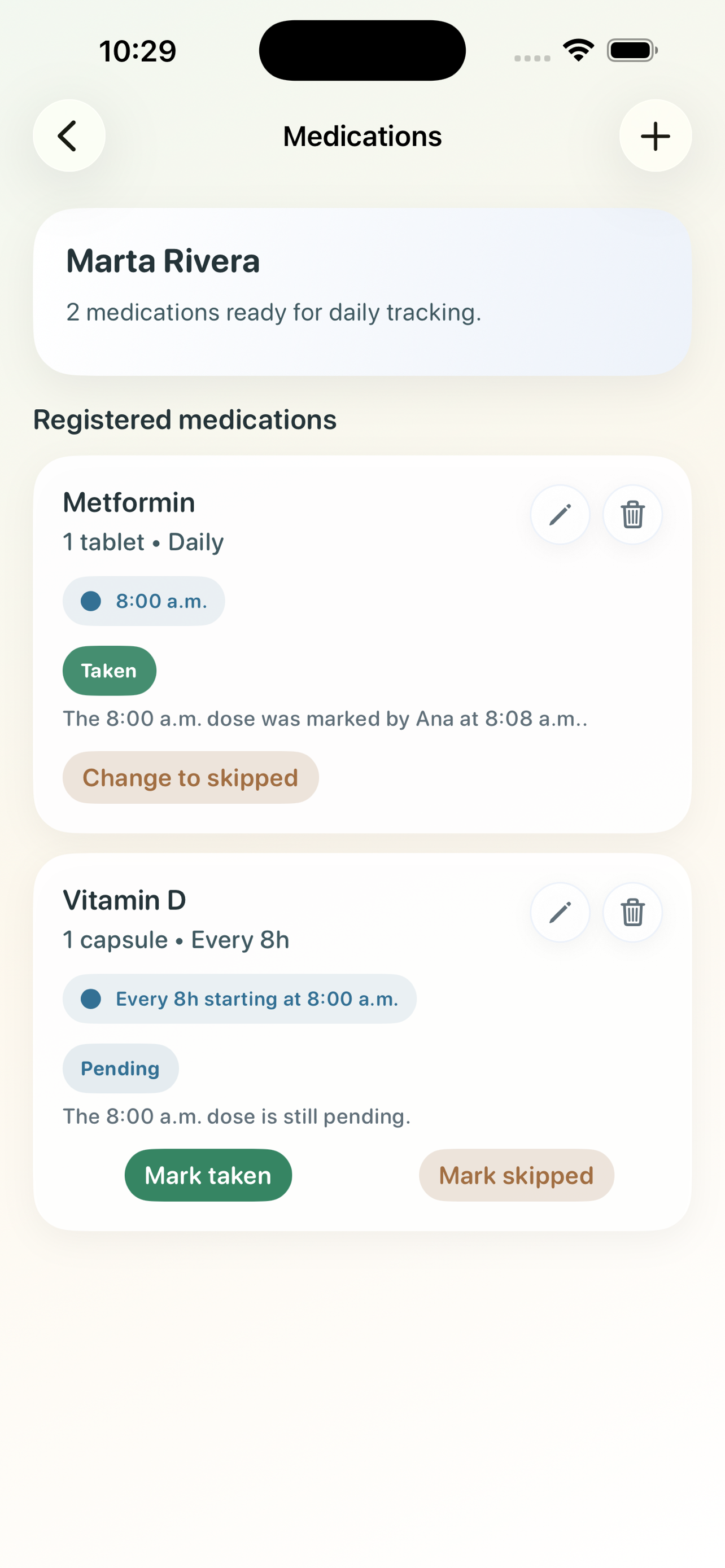 KinRelay medications screen